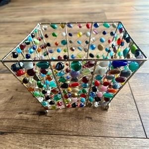 Multicolor Beaded Wire Storage Basket - Decorative Home Accent